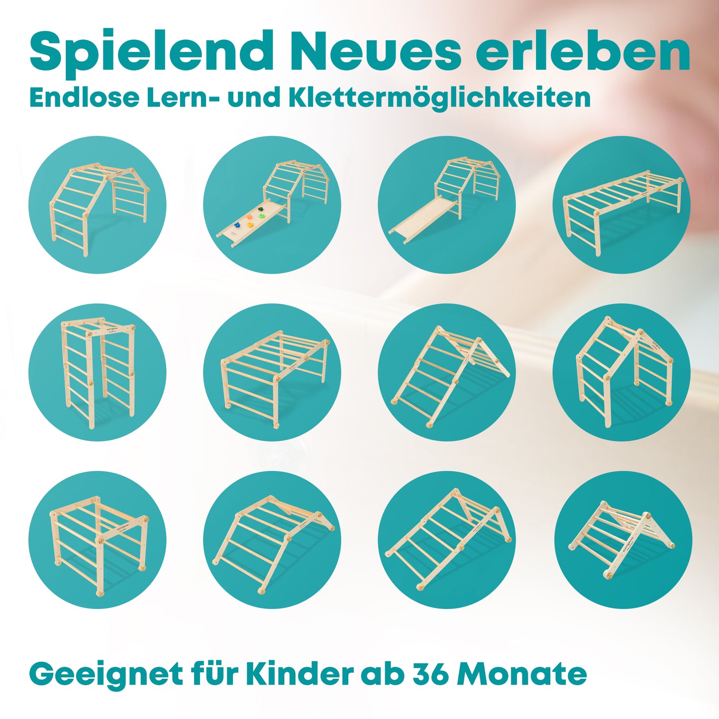 KLETTERKIND Klettergerüst Indoor | Klettergerüst Natur für Kinderzimmer | Klettergerüst mit Rutsche | Klettergerüst für den Garten | Klettergerüst ohne Schaukel