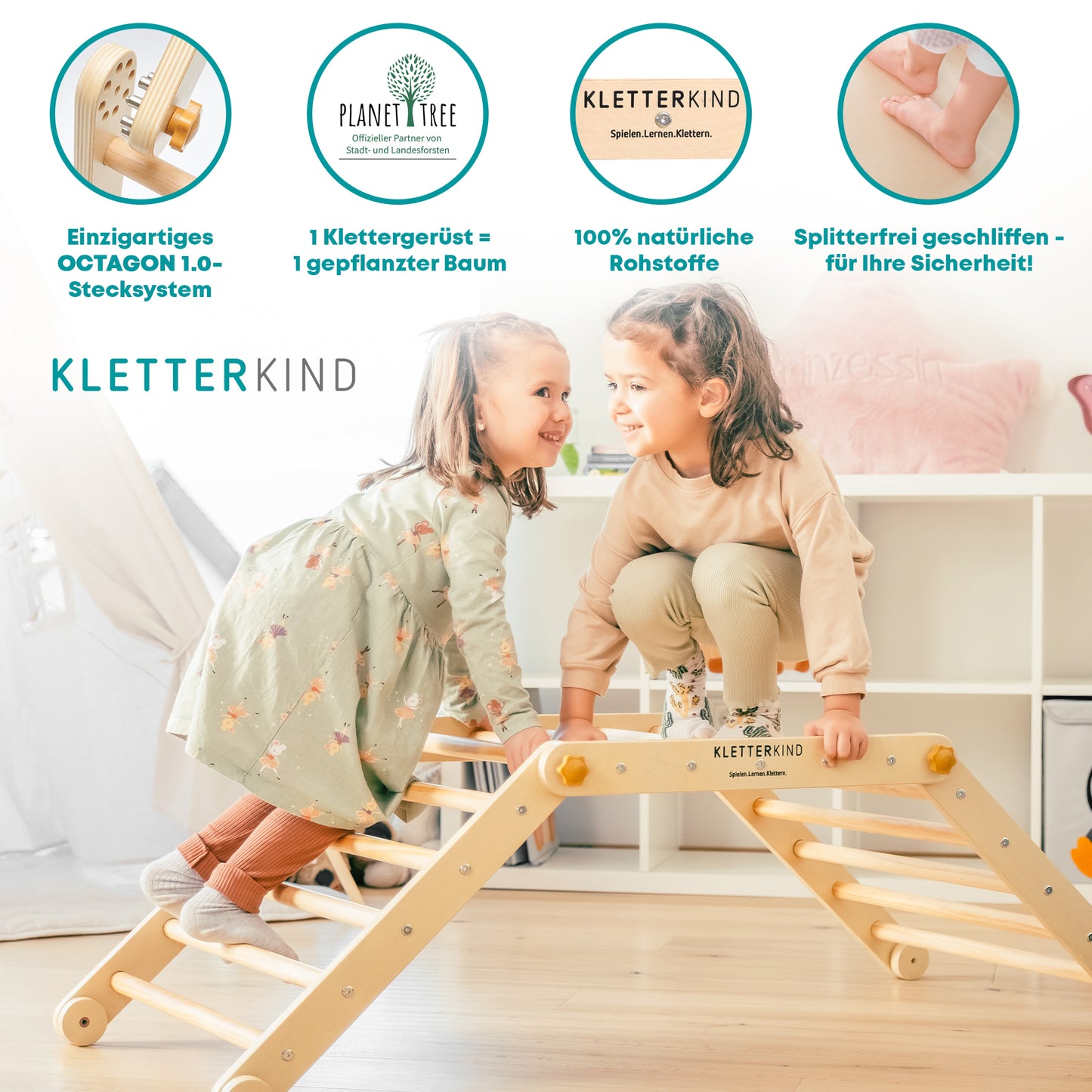 KLETTERKIND Klettergerüst Indoor | Klettergerüst Natur für Kinderzimmer | Klettergerüst mit Rutsche | Klettergerüst für den Garten | Klettergerüst ohne Schaukel