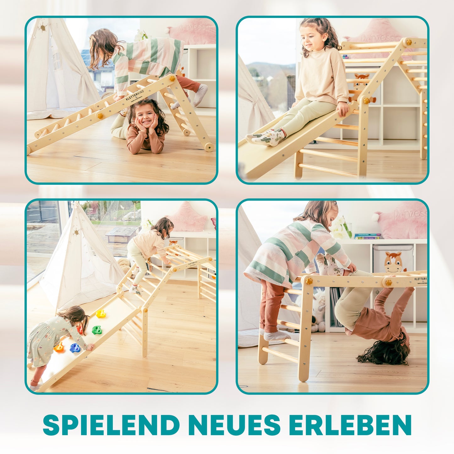 KLETTERKIND Klettergerüst Indoor 3-teilig | Kletterdreieck mit Rutsche für Kinder | Pikler Dreieck mit Rutsche für Indoor | Spielzeug ab 3 Jahr | Made in Germany