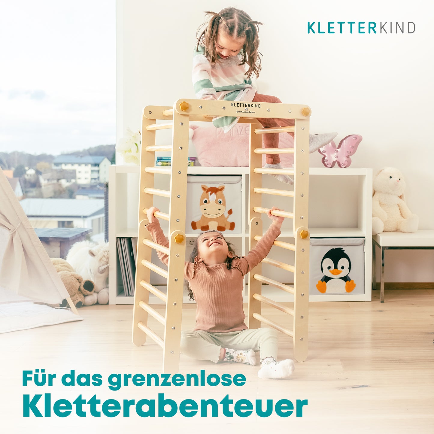 KLETTERKIND Klettergerüst Indoor | Klettergerüst Natur für Kinderzimmer | Klettergerüst mit Rutsche | Klettergerüst für den Garten | Klettergerüst ohne Schaukel